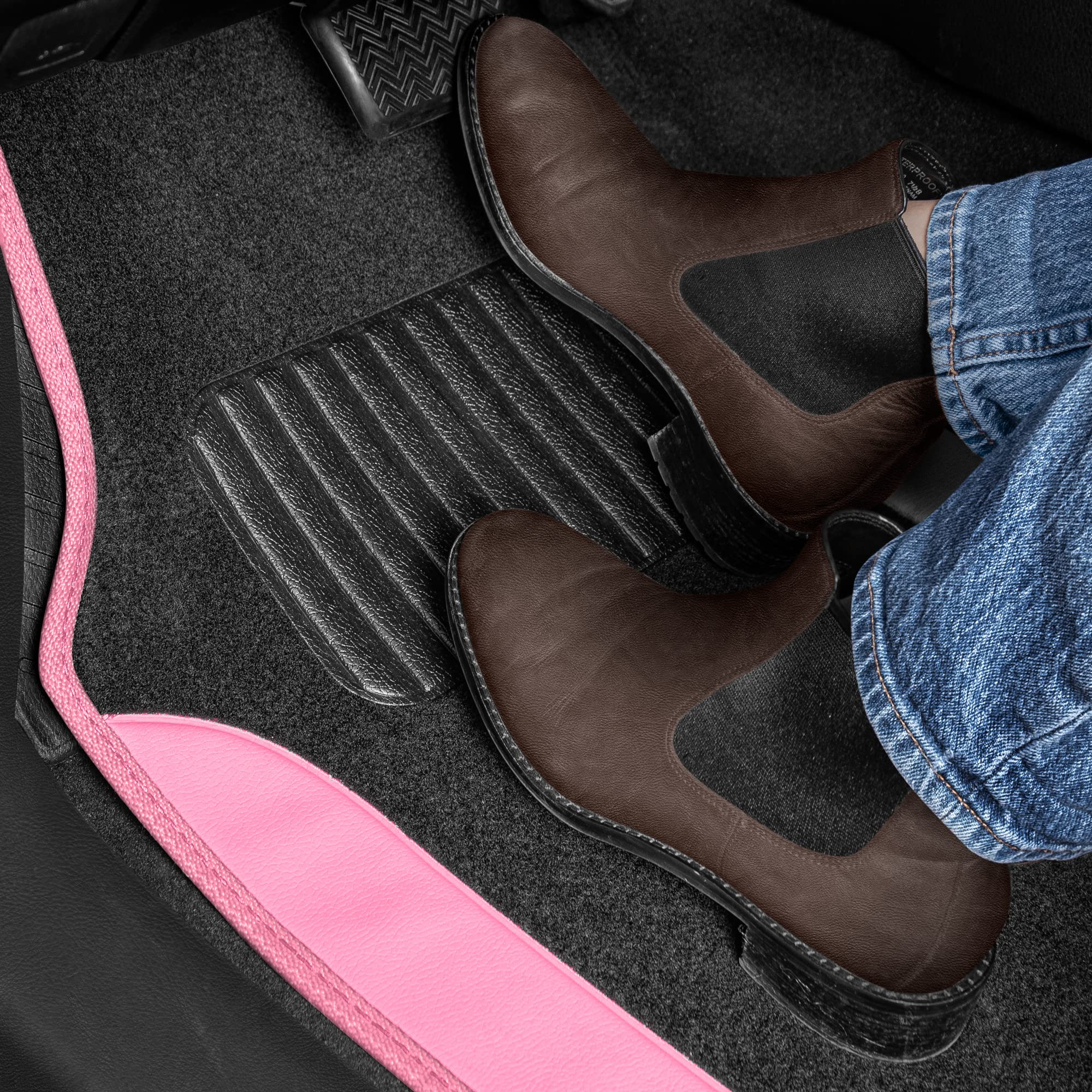 bdk-pink-carpet-two-tone-faux-leather-automotive-floor-mats-with-anti-slip-and-h image 3