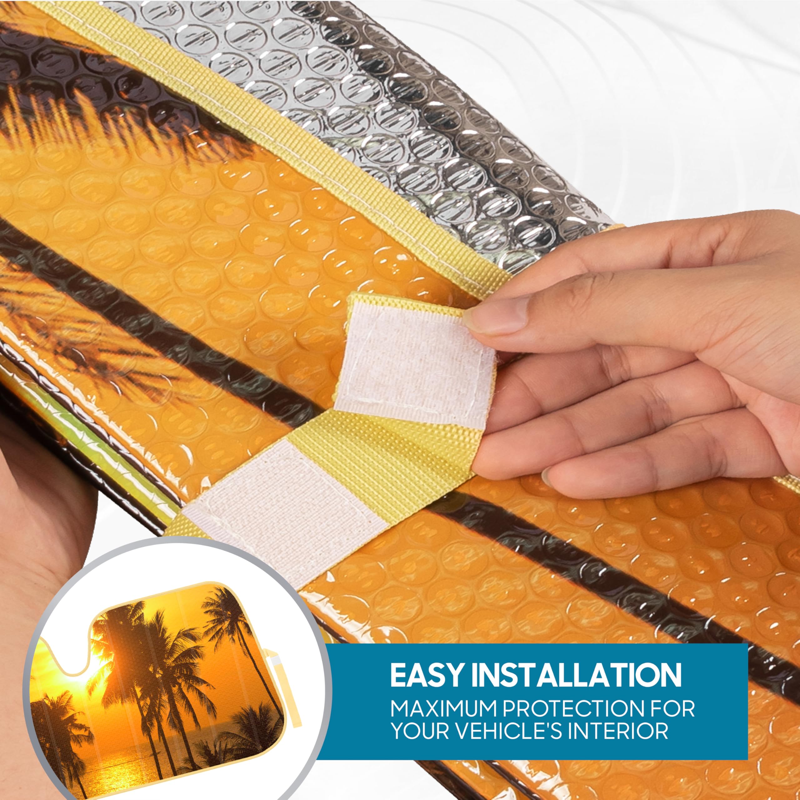 bdk-golden-sunset-palm-trees-front-windshield-sun-shade-accordion-folding-58-x-2 image 5