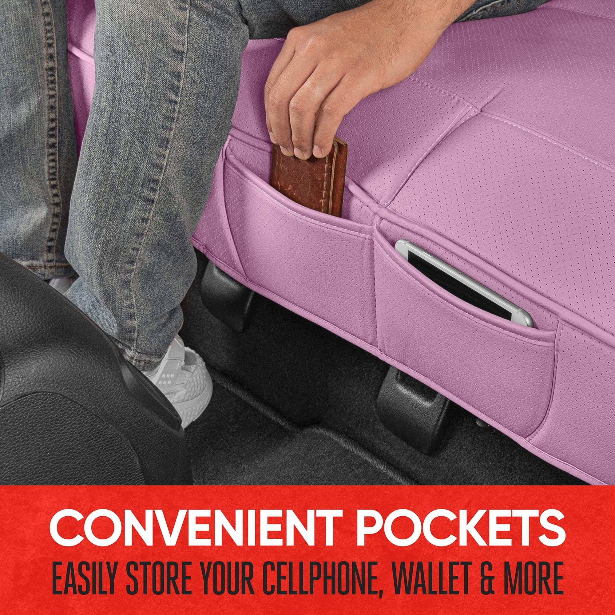 motor-trend-pink-faux-leather-universal-rear-bench-seat-cover-padded-waterproof- image 4