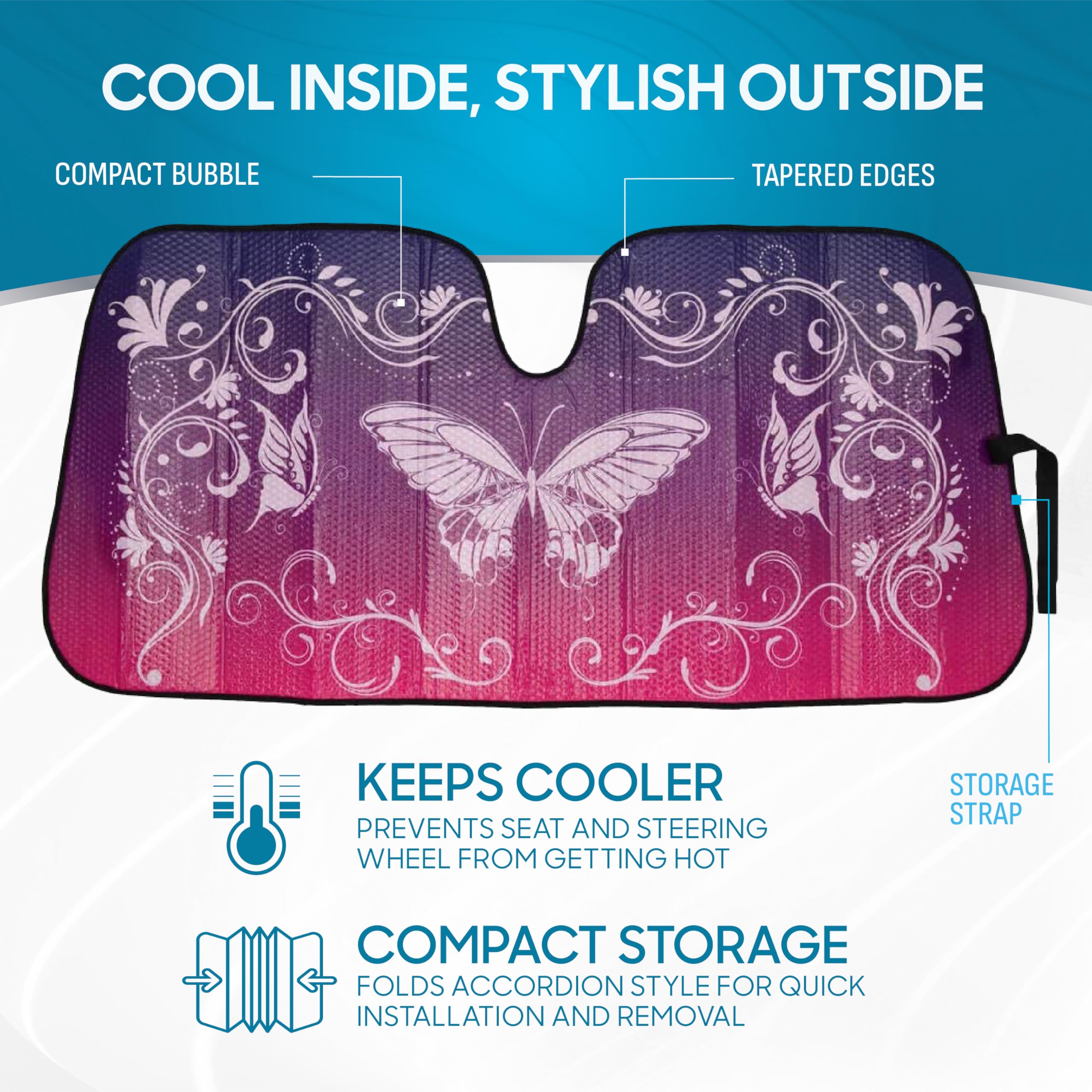 bdk-pink-butterfly-accordion-folding-windshield-sun-shade-58-x-27-uv-protection- image 2