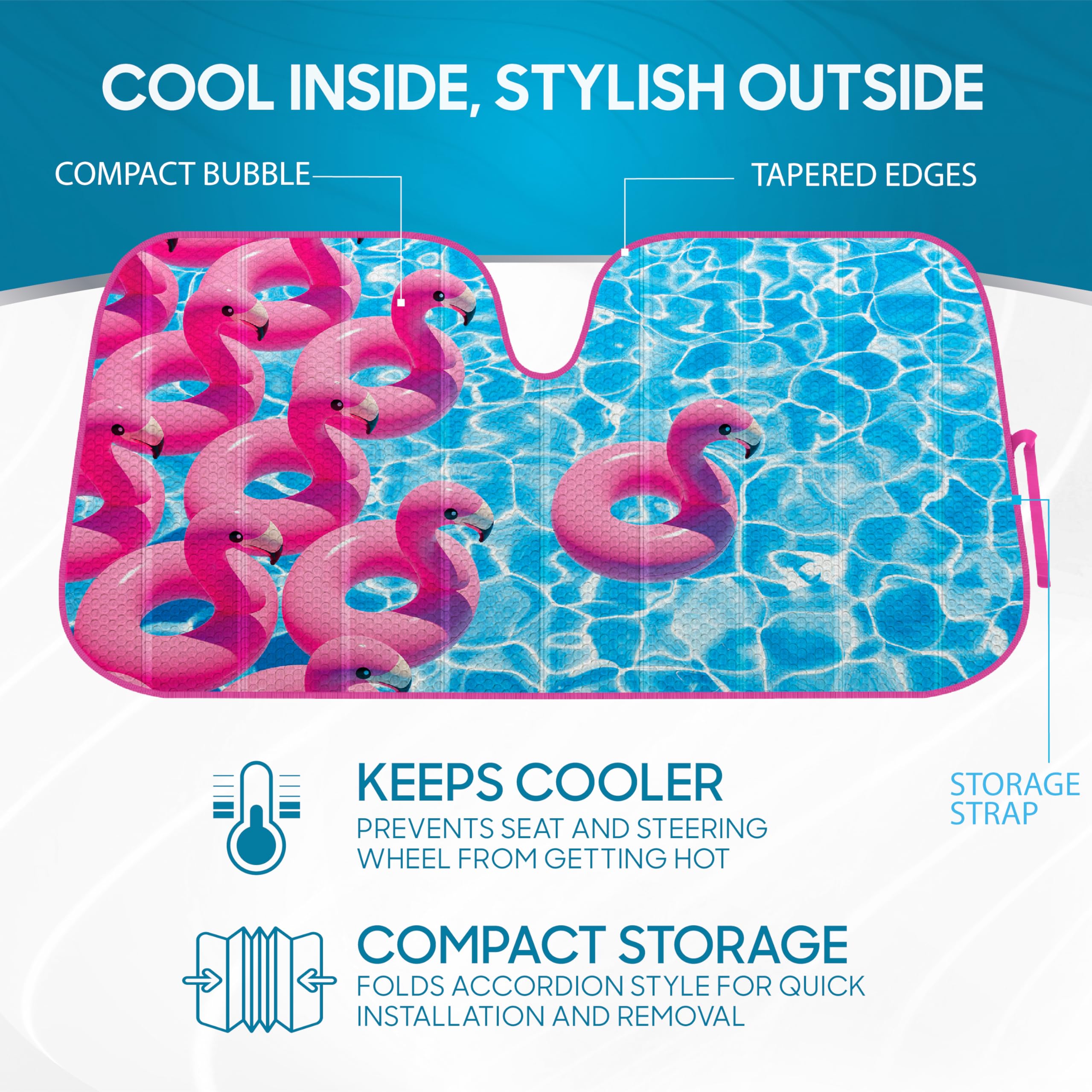 bdk-pink-flamingo-windshield-sun-shade-58x27-accordion-fold image 2