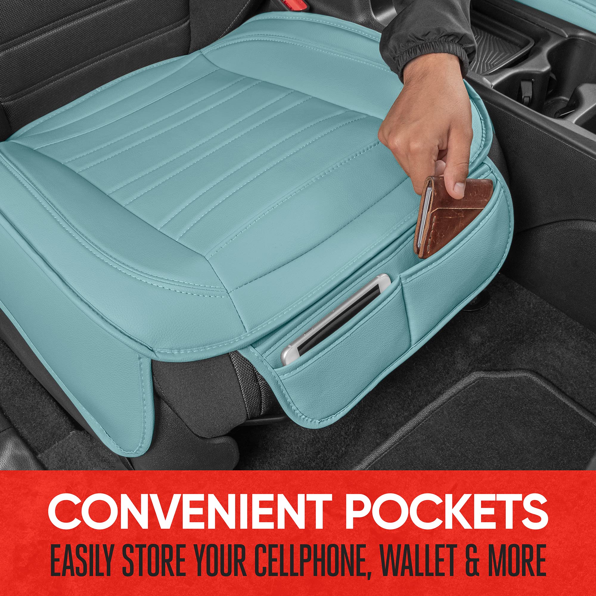 motor-trend-faux-leather-front-seat-cover-mint-universal-bottom-cushion-protecto image 3