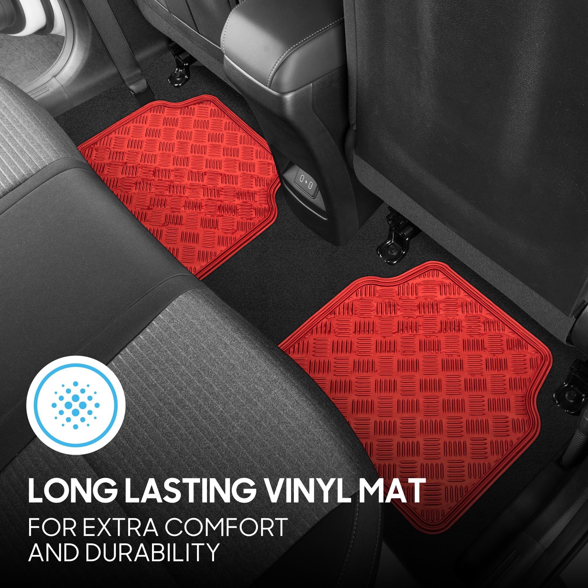 bdk-metallic-chrome-red-car-floor-mats-all-weather-universal-fit-full-set-non-sl image 4