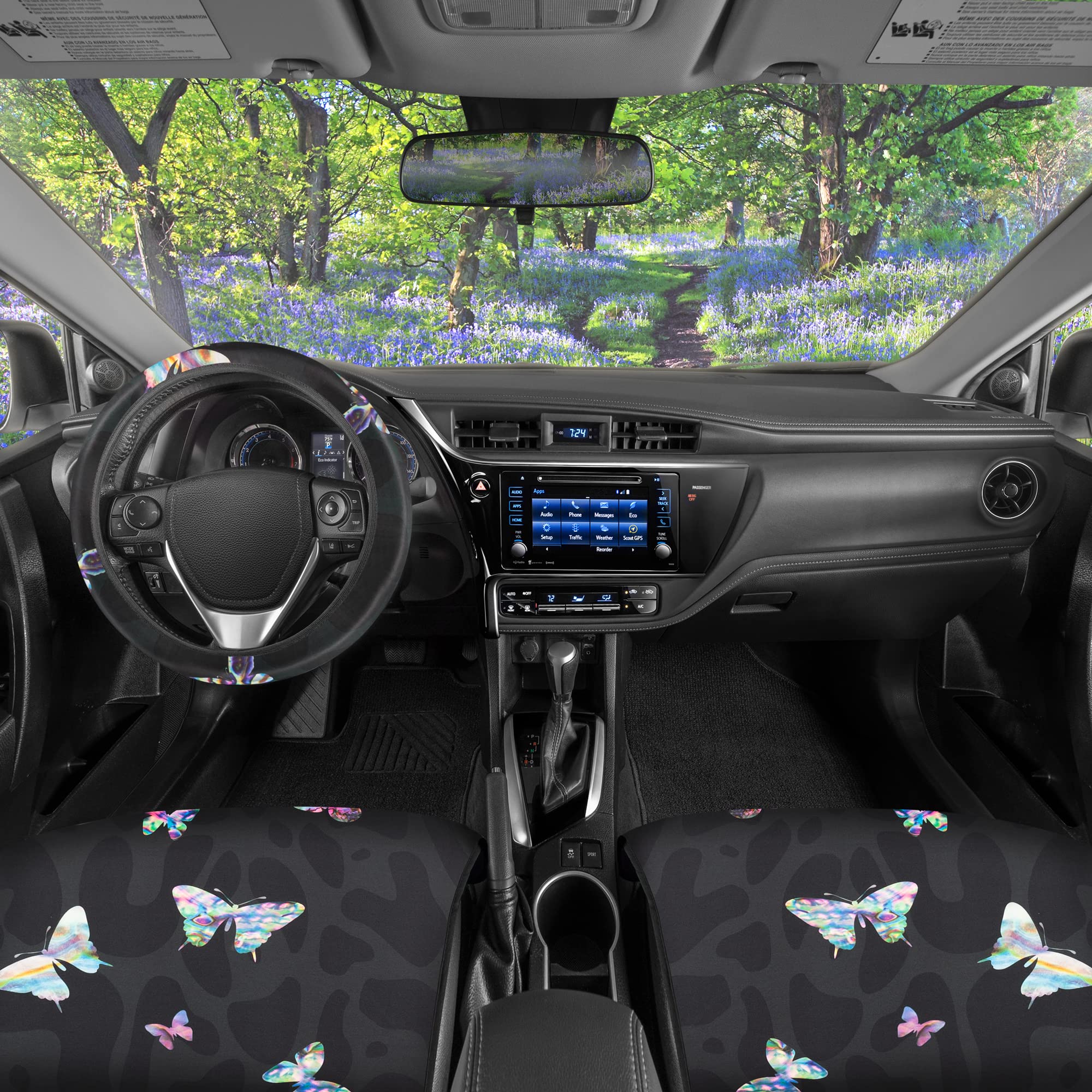 carbella-black-leopard-butterfly-car-seat-covers-2-pack-with-steering-wheel-cove image 4