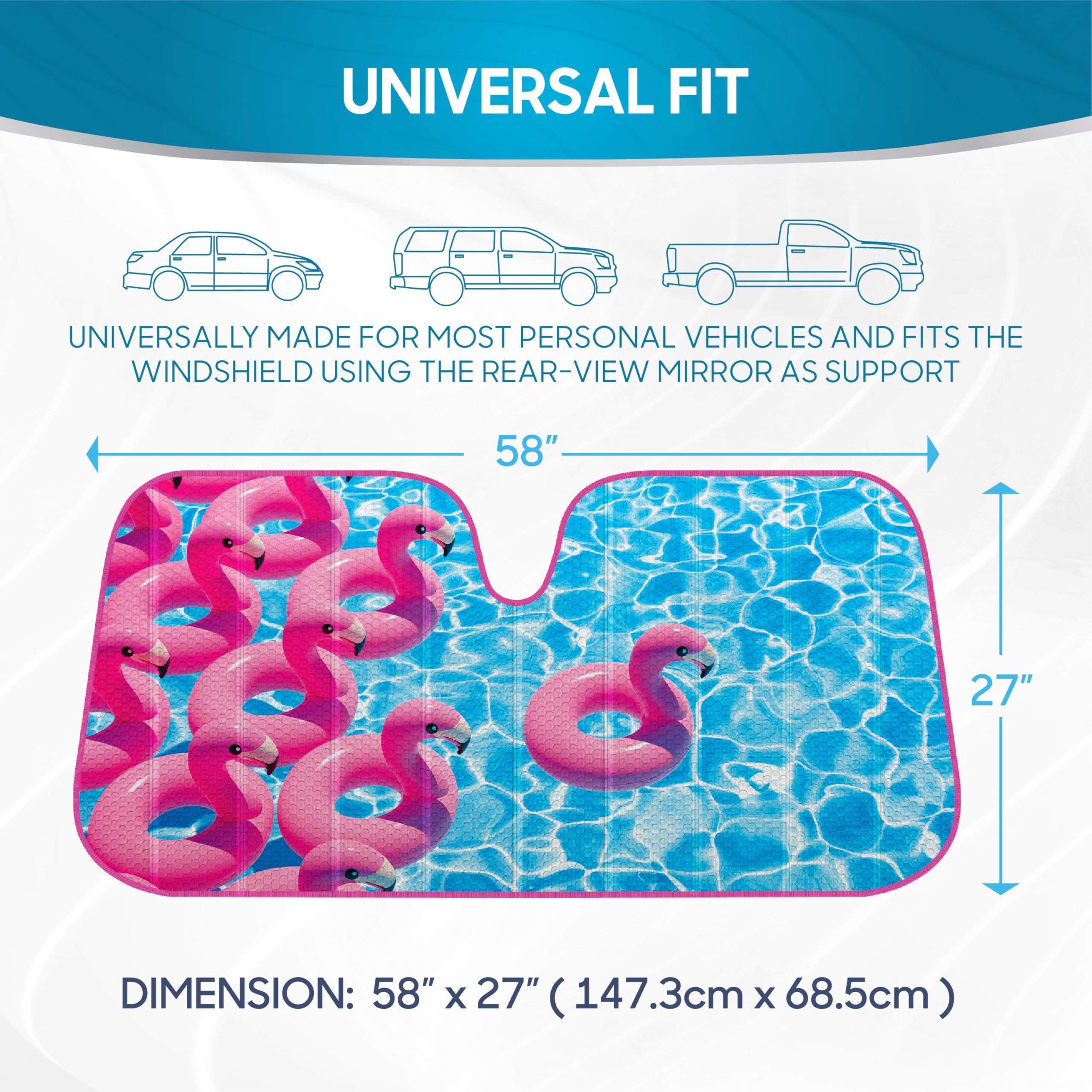 bdk-pink-flamingo-windshield-sun-shade-58x27-accordion-fold image 6