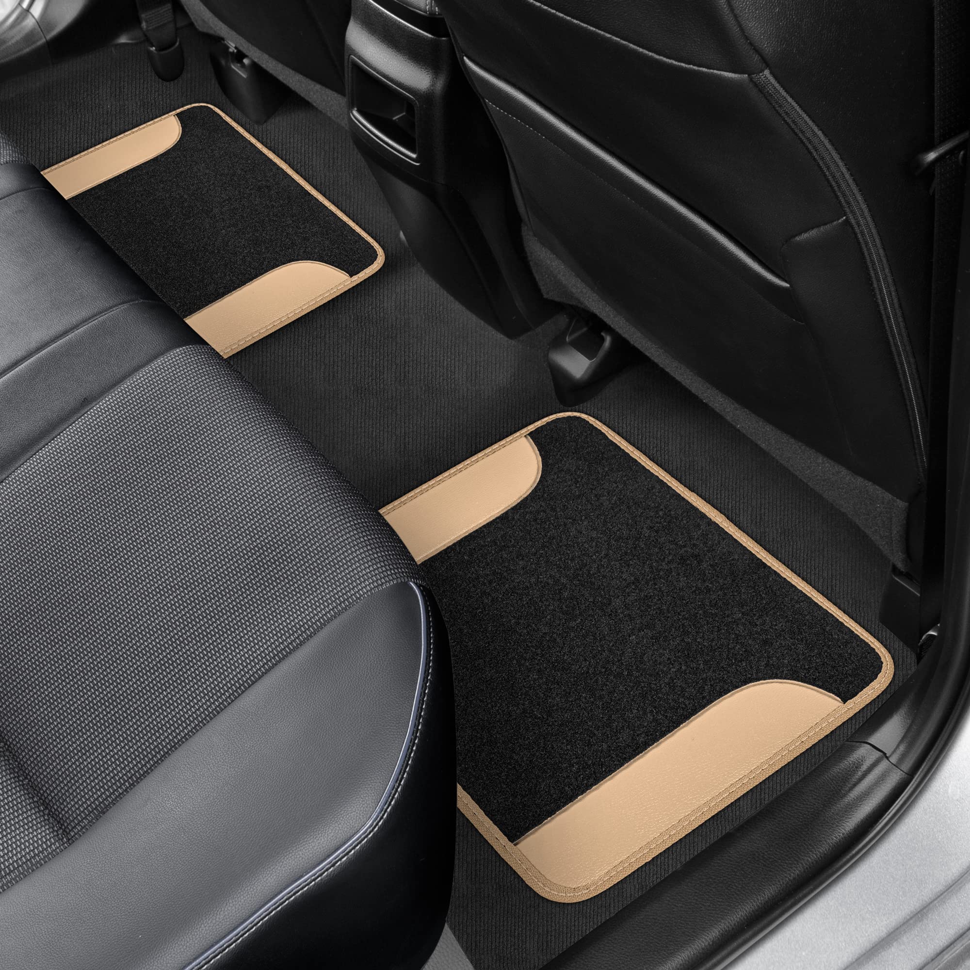 bdk-two-tone-carpet-floor-mats-with-faux-leather-accents-beige-automotive-floor- image 8