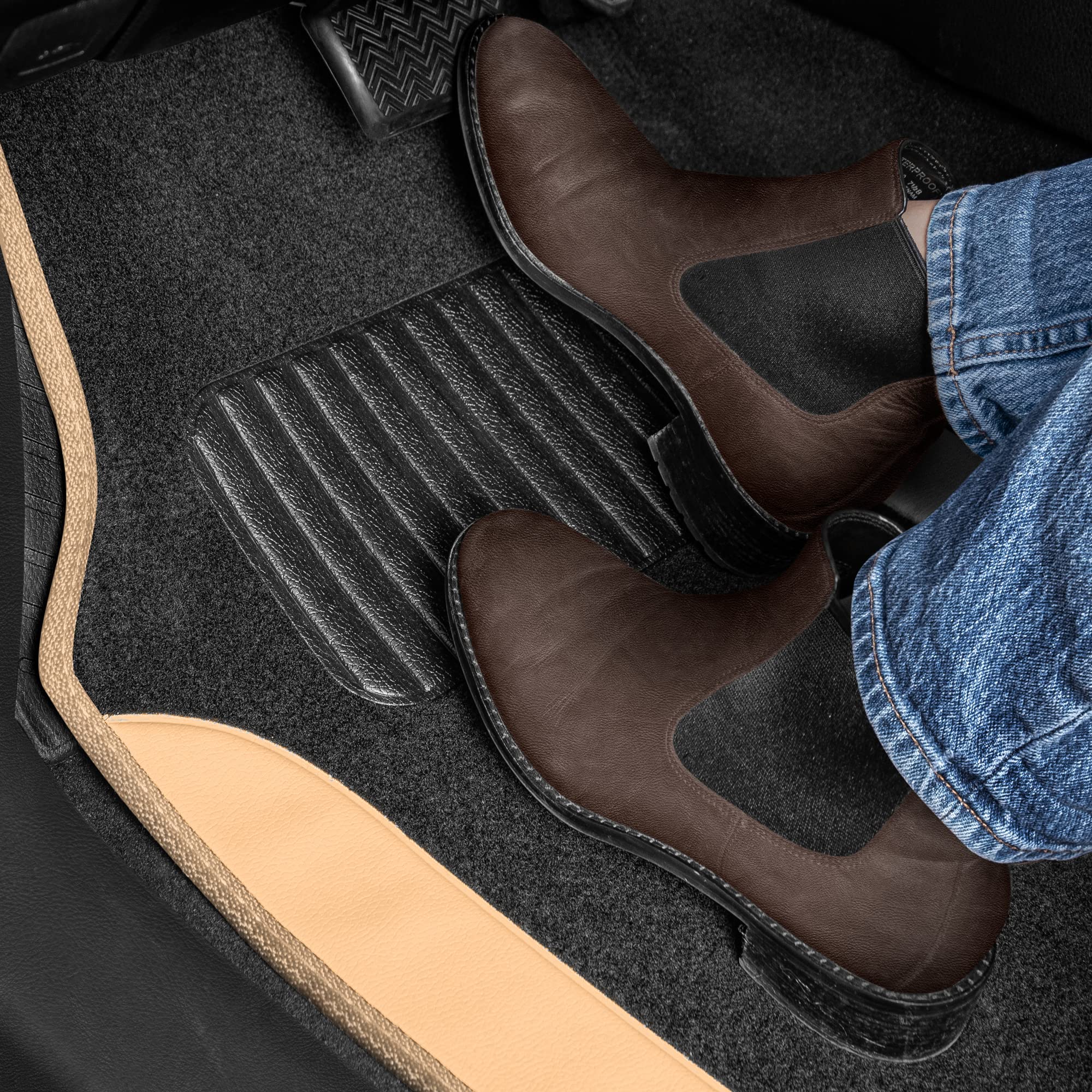bdk-two-tone-carpet-floor-mats-with-faux-leather-accents-beige-automotive-floor- image 3