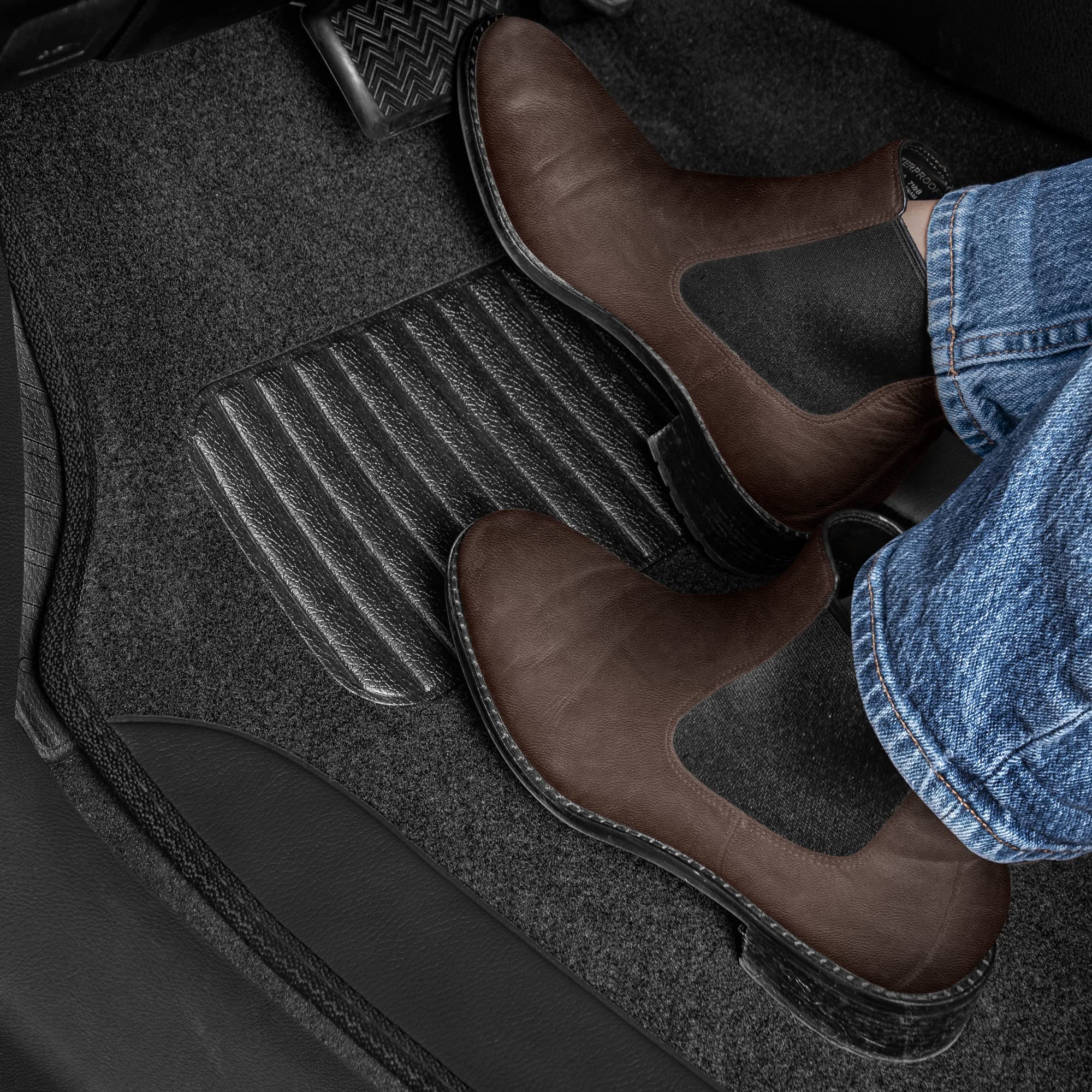 bdk-carpet-pro-two-tone-carpet-floor-mats-with-faux-leather-accents-black image 3