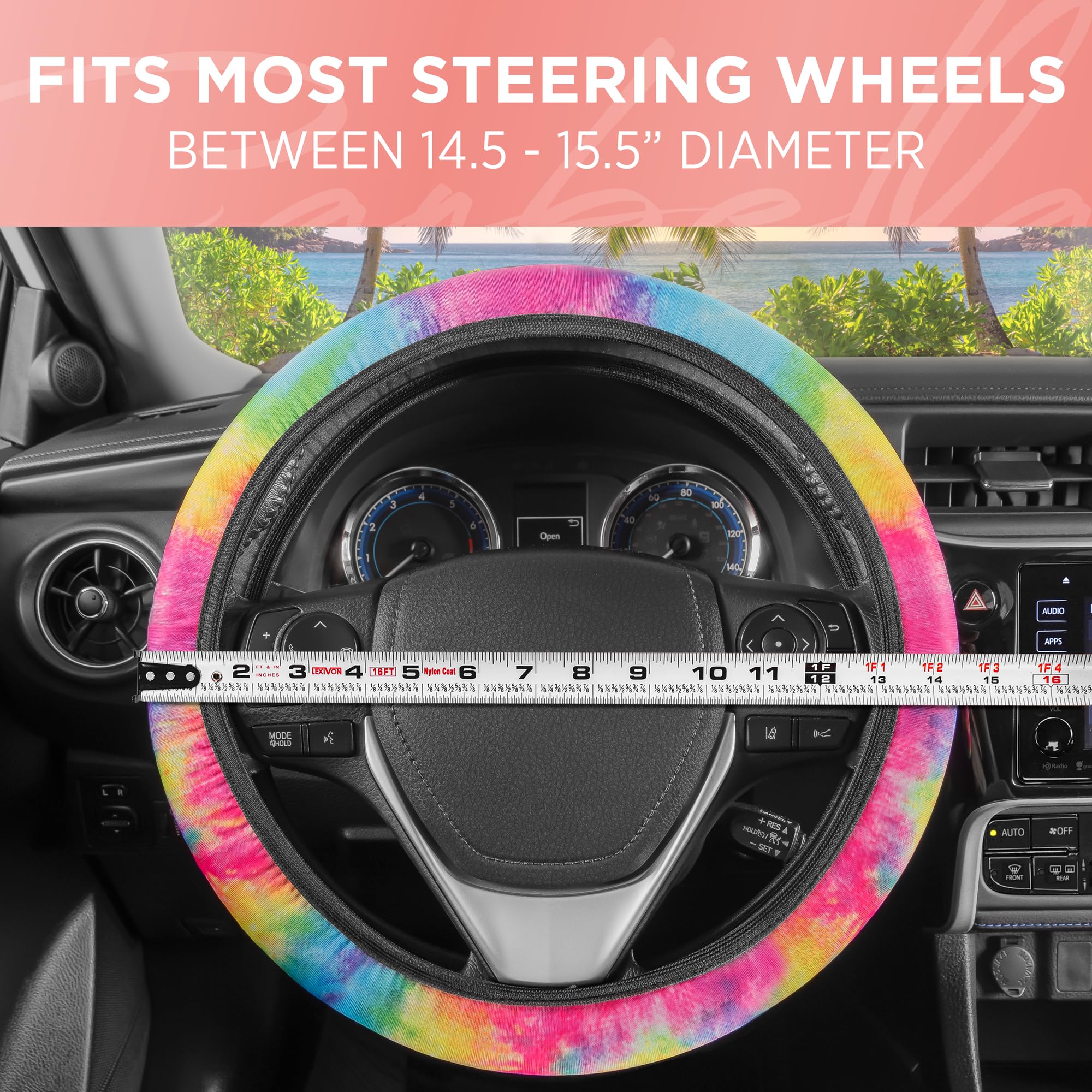 carbella-3pc-rainbow-tie-dye-seat-liner-set-2-front-seat-covers-matching-steerin image 5