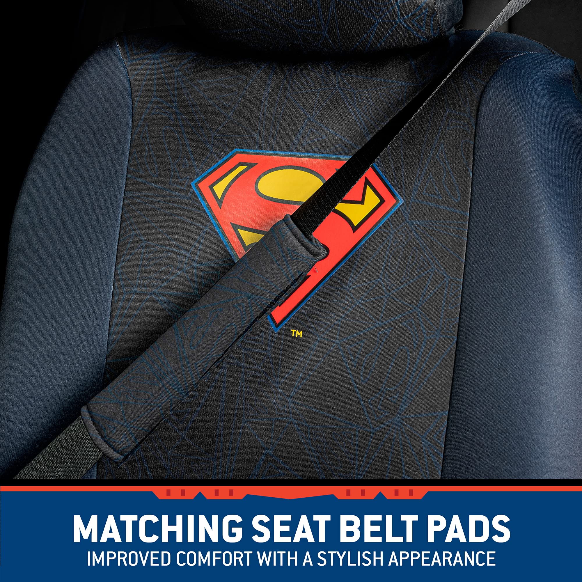 bdk-superman-universal-fit-seat-covers-with-removable-head-cover-seat-belt-pads image 5