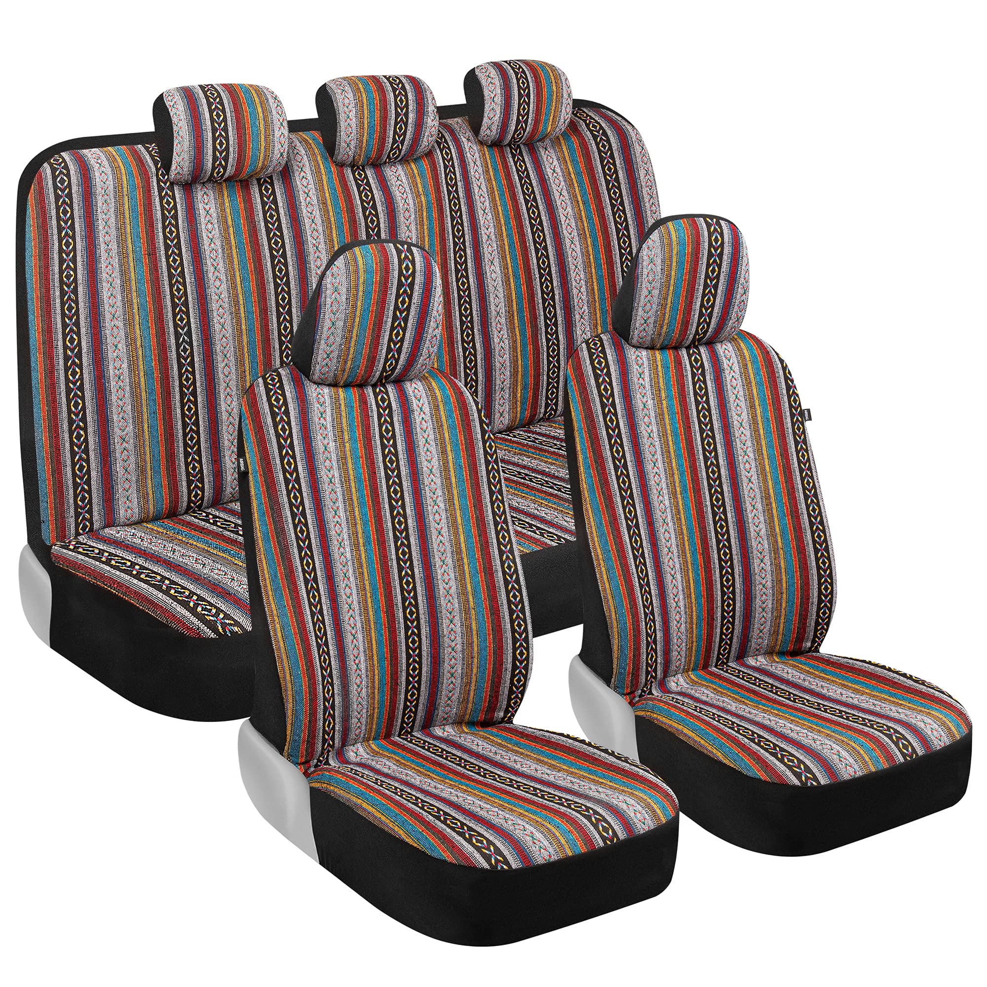 bdk-baja-style-saddle-blanket-full-set-car-seat-covers-multi-color-mexican-aztec image 1