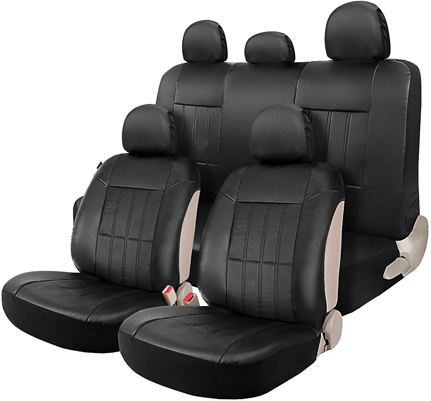 leader-accessories-faux-leather-car-seat-covers-full-set-front-rear-universal-fi image 4